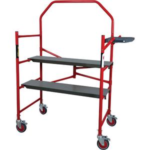 Buildman™ Portable Scaffold - 4', 40-5/8", 50½ X 23¾ X 61½" (128.3 X 60.3 X 156.2 cm), 10" - 21½" - 33" (25.4 cm - 54.61 cm - 83.82 cm), 2 Platforms of 40⅝ X 8¾ X 1¾" (103.2 X 22.2 X 4.4 cm)