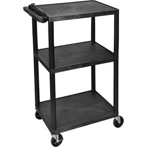 Electric Utility Cart - 3, 300 lbs., Plastic, 24", 42", 18", Knocked Down, Black, 25', 100 lbs. Per Shelf, 19.5" W x 15.75" D