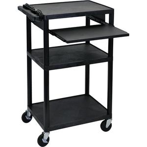 Electric Utility Cart - 3, 300 lbs., Plastic, 24", 42", 18", Knocked Down, Black, 25', 100 lbs. Per Shelf
