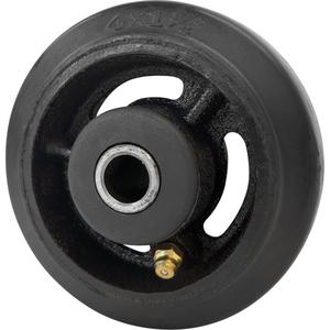 Mold-On Rubber Wheel - 4" (102 mm), 350 lbs. (158 kg.), Roller, 1/2'', 1-1/2" (38 mm), Rubber on Cast Iron, 1 Year
