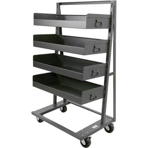 Single-Sided Heavy Duty A-Frame Cart with 4 Large Lipped Trays - 63", 38", 25", 2500 lbs., 5", Phenolic, Grey