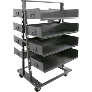 Double-Sided Heavy Duty A-Frame Cart with 8 Large Trays - 63", 38", 30", 2500 lbs., 5", Phenolic, Grey