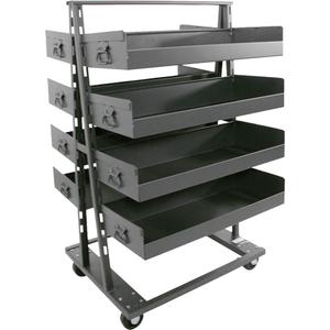Double-Sided Heavy Duty A-Frame Cart with 8 Large Lipped Trays - 63", 38", 30", 2500 lbs., 5", Phenolic, Grey