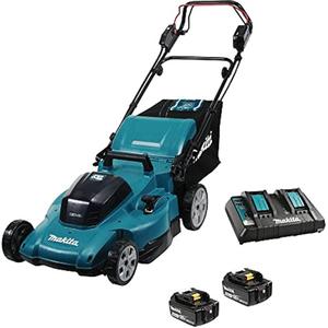 36V LXT  Lawn Mower Kit - Battery Powered, 21", 13/16" - 3-15/16", Self-Propelled Walk-Behind, (4) 18V LXT 5.0 Ah Li-Ion Battery BL1850B (196675-2); (1) Dual Port Charger; (1) Blade Set (191V96-5); (1) Rod 6 (327589-6); (1) Mulching Plug (413945-7); (1) Socket Wrench 17 (782210-8)