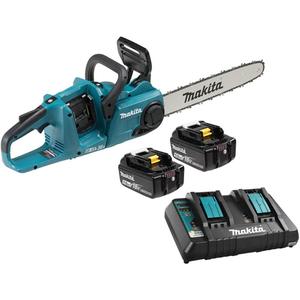 LXT 5.0Ah Brushless Rear Handle Chainsaw Kit - 36 V, 16", Battery Powered, (2) 18V LXT 5.0 Ah Li-Ion Batteries BL1850B (196675-2); (1) Dual Port Rapid Charger (DC18RD); (1) 16" Chain (191H03-4); (1) 16" Guide Bar (191G17-7); (1) Chain Cover (419242-9); (1) Oil Supply (199897-3); (1) Spike Bumper (347078-5)