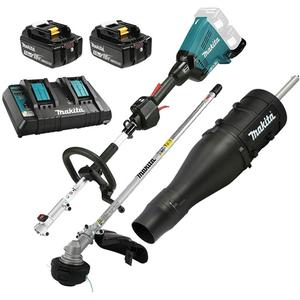 LXT 5.0 Ah Brushless Split Shaft Power Unit Kit with EM405MP Line Trimmer - 36 V, Battery Powered, (2)18V LXT 5.0 Ah Li-Ion Batteries BL1850B (196675-2); (1) Dual Port Rapid Charger (DC18RD); (1) Shoulder Harness (127508-0); (1) Hex Wrench 4 (783202-0); (1) Box Wrench 17 (782238-6); (1) Accessory Bag (831304-7); (1) Line Trimmer Attachment (EM405MP)