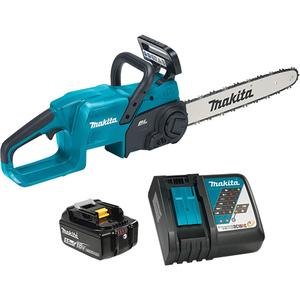 LXT Brushless Rear Handle Chainsaw Kit - 18 V, 16", Battery Powered, 18V LXT (5.0 Ah) Li-Ion Battery BL1850B (196675-2); Rapid Charger (DC18RC); 16" Chain (191H03-4); 16" Guide Bar (191G17-7); Chain Cover (413G21-9); Oil Supply (199897-3)