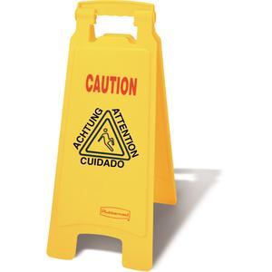 Wet Floor Safety Signs - 25", Quadrilingual with Pictogram, Plastic, Upright, 2 Sided Multi-Lingual Caution, 11"
