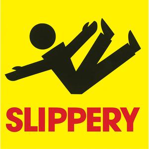 "Slippery" Traffic Cone Message Label - Flat, English with Pictogram, Vinyl, Adhesive, Slippery, Yellow, 8"