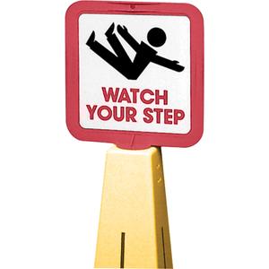 "Watch Your Step" Traffic Cone Message Label - Flat, English with Pictogram, Vinyl, Adhesive, Watch Your Step