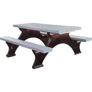 Recycled Plastic Picnic Tables - Rectangular, Black, Grey, Step Over, 6', 62-1/4", 30-7/8", Not Assembled, Grey