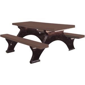 Recycled Plastic Picnic Tables - Rectangular, Black, Brown, Step Over, 6', 62-1/4", 30-7/8", Not Assembled, Brown