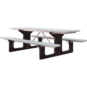 Recycled Plastic Picnic Tables - Rectangular, Black, Grey, Walk Thru, 6', 61-1/2", 31-3/4", Not Assembled, Grey