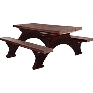 Recycled Plastic Picnic Tables - Rectangular, Black, Brown, Walk Thru, 8', 61-1/2", 31-3/4", Not Assembled, Brown