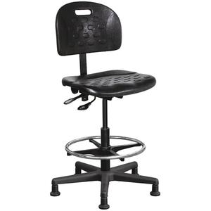 Ergonomic Industrial Shop Seating - Black, Polyurethane, 275 lbs., 32", 22" - 32"
