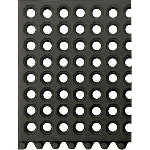 24/Seven® Matting - 3', 3', 5/8", Black, Rubber, Wet/Dry, Drainage, Slotted, Modular Mat, 1 Year