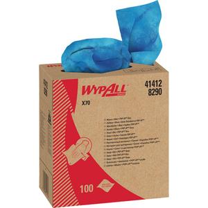 WypAll® X70 Premium Industrial Cloths - Heavy-Duty, 16-4/5", 8-1/3", Blue, Box, 100