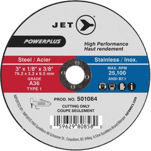 POWERPLUS Cut-Off Wheel - 3", 1/8", 3/8", 25100, 1, A36, Concrete, General Purpose, Masonry, Steel, Stone, 7/8"