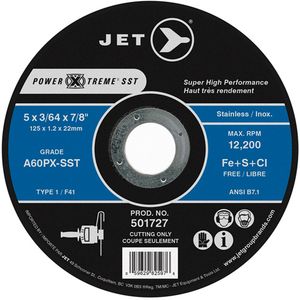 Power-Xtreme SST Cut-Off Wheel - 5", 3/64", 7/8", 12200, 1, A60PX-SST, Stainless Steel & Other Hardened Materials