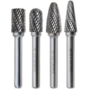 CBHP-4 Premium Carbide Bur Set - 4, Smoothing, Cast Iron, Ceramic, Hardened Steel, Hardwoods, Non-Ferrous Materials, Plastic, Stainless Steel, Steel, Double Cut