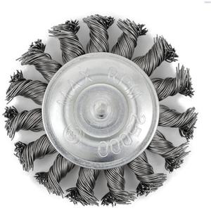 EKR275-20 Shaft-Mounted Knot Twisted Radial Brush - 3", .02", Steel, 1/4", Knot Twisted, 25000 RPM, Die Grinder, Drill, Radial