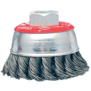 High-Performance Knot Twisted Cup Brush - 3", 0.02", Stainless Steel, 10mm x 1.25", 12500 RPM