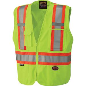 6936 5-Point Tear-Away Safety Vest - High Visibility Lime-Yellow, Orange & Silver, 2X-Large, 4X-Large, 5X-Large, Polyester, Meets/Exceeds CSA Z96 Class 2 - Level 2, Zipper, 3.5 oz (120 GSM)