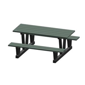 Recycled Plastic Outdoor Picnic Tables - Rectangular, Black, Grey, Walk Thru, 72", 60-5/16", 29-13/16", Not Assembled, Grey