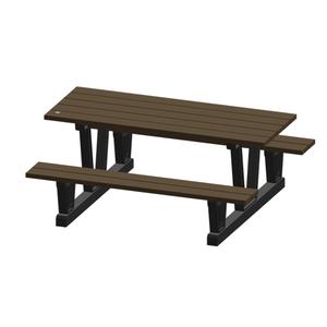 Recycled Plastic Outdoor Picnic Tables - Rectangular, Black, Walnut, Walk Thru, 72", 60-5/16", 29-13/16", Not Assembled, Walnut