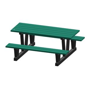 Recycled Plastic Outdoor Picnic Tables - Rectangular, Black, Green, Walk Thru, 72", 60-5/16", 29-13/16", Not Assembled, Green