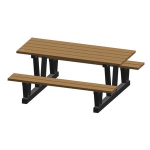 Recycled Plastic Outdoor Picnic Tables - Rectangular, Black, Redwood, Walk Thru, 72", 60-5/16", 29-13/16", Not Assembled, Redwood
