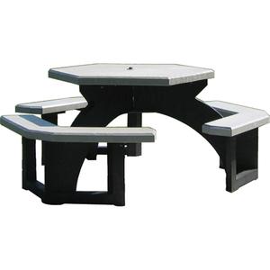 Recycled Plastic Hexagon Picnic Tables - Hexagonal, Black, Grey, 78", 78", 31-1/4", Not Assembled, Grey