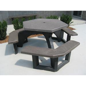 Recycled Plastic Hexagon Picnic Tables - Hexagonal, Black, Brown, 78", 78", 31-1/4", Not Assembled, Brown
