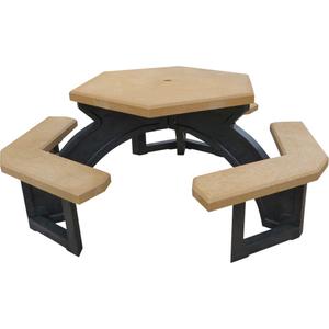 Recycled Plastic Hexagon Picnic Tables - Hexagonal, Black, Cedar, 78", 78", 31-1/4", Not Assembled, Cedar