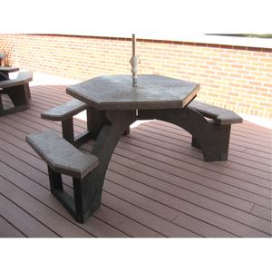 Recycled Plastic Hexagon Picnic Tables - Hexagonal, Black, Brown, 78", 78", 31-1/4", Not Assembled, Brown