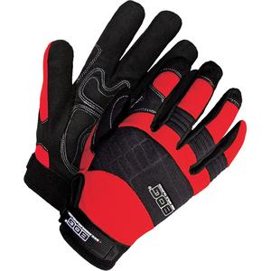 Heavy-Duty Performance Gloves with Padded Palms - Large, 2X-Large, Small, Hook & Loop, Synthetic, Black & Red