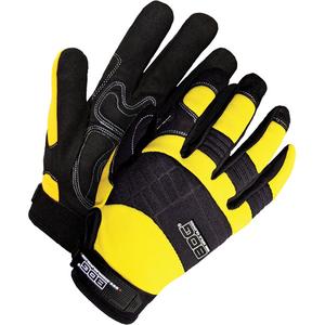 Heavy-Duty Performance Gloves with Padded Palms - Large, Small, Medium, Synthetic, Black & Yellow, Hook & Loop