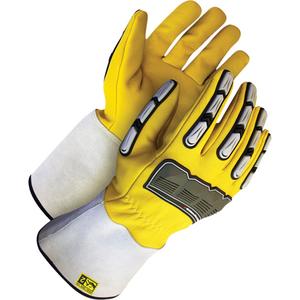 Deny™ Driver Gloves with Impact Protection - Large, Medium, Gauntlet, Goatskin, Yellow & Grey, ANSI 138 Level 2