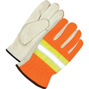 Classic High Visibility Driver Gloves - Medium, X-Large, Unlined, Grain Cowhide, Keystone, Beige & High Visibility Orange