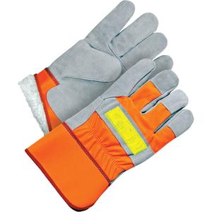 Classic High-Visibility Fitter Gloves - One Size, Acrylic-Pile, Split Cowhide, Safety, Rubberized