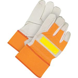 Classic High-Visibility Fitter Gloves - One Size, Fleece, Grain Cowhide, Safety, Rubberized