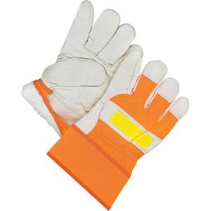 Classic High-Visibility Fitter Gloves - One Size, Acrylic-Pile, Grain Cowhide, Safety, Rubberized