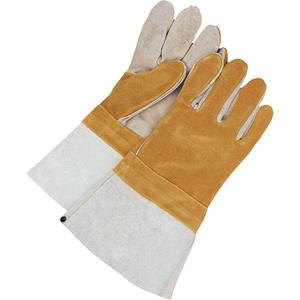 Gander Brand Welder Gloves with 5" Cuff - Large, Fleece, Split Cowhide, Grey & Gold