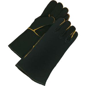 Welder Gloves with Gauntlet Cuff - One Size, Fleece, Split Cowhide, Black
