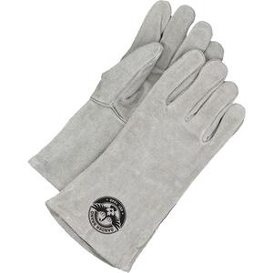 Gander Brand Welder Gloves with Gauntlet Cuff - One Size, Fleece, Split Cowhide, ANSI/ISEA 105-2016 Level 2, Up to 284° F/140° C, Pearl Grey