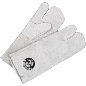 Gander Brand 1-Finger Welding Mitt with Gauntlet Cuff - One Size, Fleece, Split Cowhide, Pearl Grey