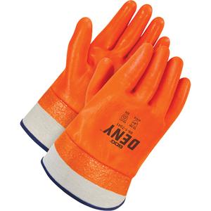 Deny™ Coated Gloves with Safety Cuffs - One Size, Polyester/Acrylic, PVC, Full Dip, Unlined, High-Visibility Orange, EN 388 Level 4, EN 388 Level 1, EN 388 Level 4