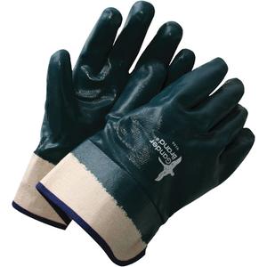 Deny™ Coated Gloves with Safety Cuffs - One Size, Cotton, Nitrile, Full Dip, Unlined, Green, EN 388 Level 4, EN 388 Level 1, EN 388 Level 1