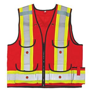 All-Trades 1000D® Surveyor Safety Vest - Red, Yellow & Silver, Large, Small, 4X-Large, Polyester, Meets/Exceeds CSA Z96 Class 2 - Level 2, Compliant with CSA Z96-15 Class 1, Level 2, Men's