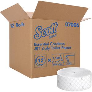 Scott® Essential Toilet Paper - 2, Un-Perforated, 1150', White, Jumbo/Coreless
